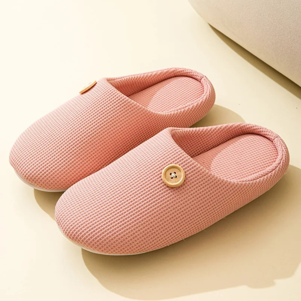 Rosa Memory Foam Hausschuhe mit Knopf, bequem, rutschfest, für Damen, Schlafzimmer.