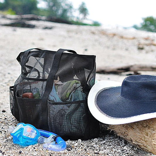 Hopfällbar nätstrandväska med 9 fack för familjedagar