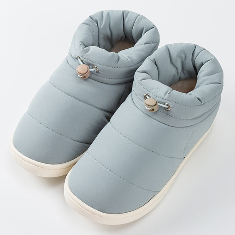 Graue Damen-Winterstiefel, gefüttert, wasserdicht, rutschfest, für kaltes Wetter.