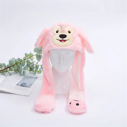 Rosa Plüschmütze mit Affengesicht, Ohrenklappen, Kinder Wintermütze, niedlich, warm.