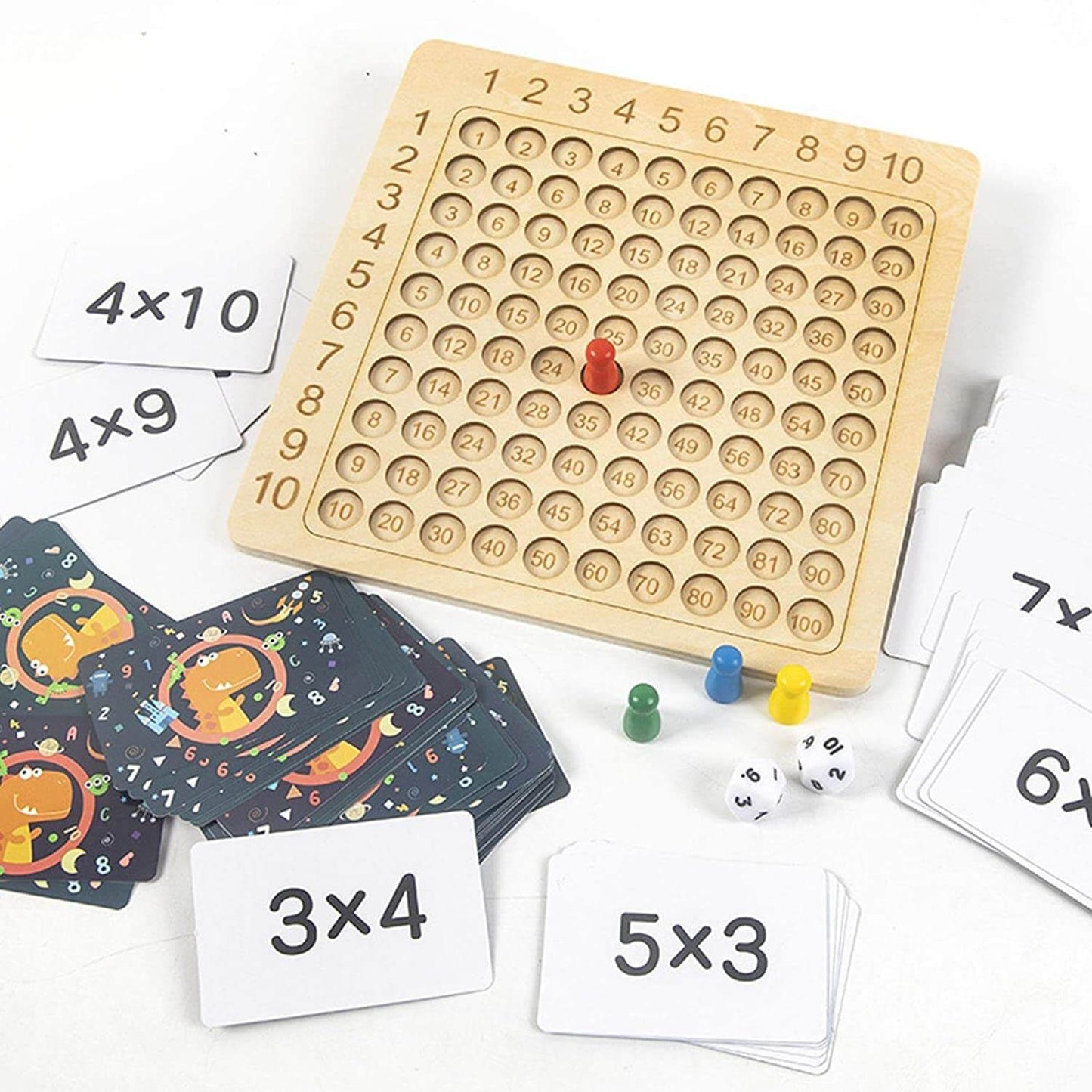 Lärande spel träbräda för multiplikation 1–10 med kort och tärningar