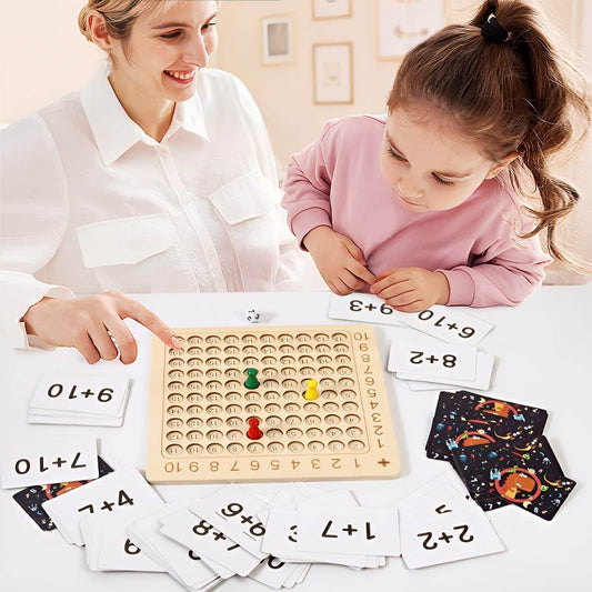 Lärande spel träbräda för multiplikation 1–10 med kort och tärningar
