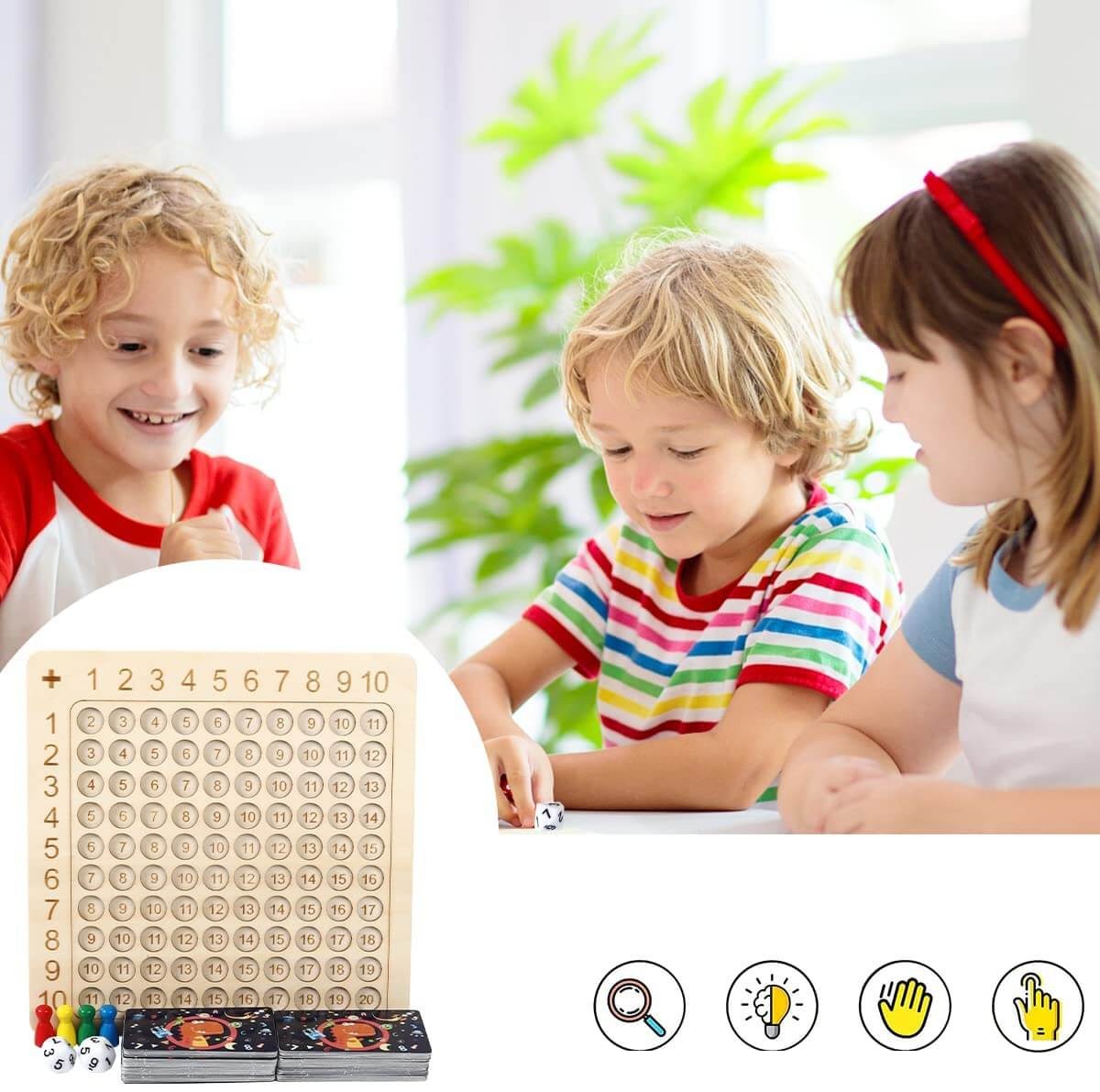 Lärande spel träbräda för multiplikation 1–10 med kort och tärningar