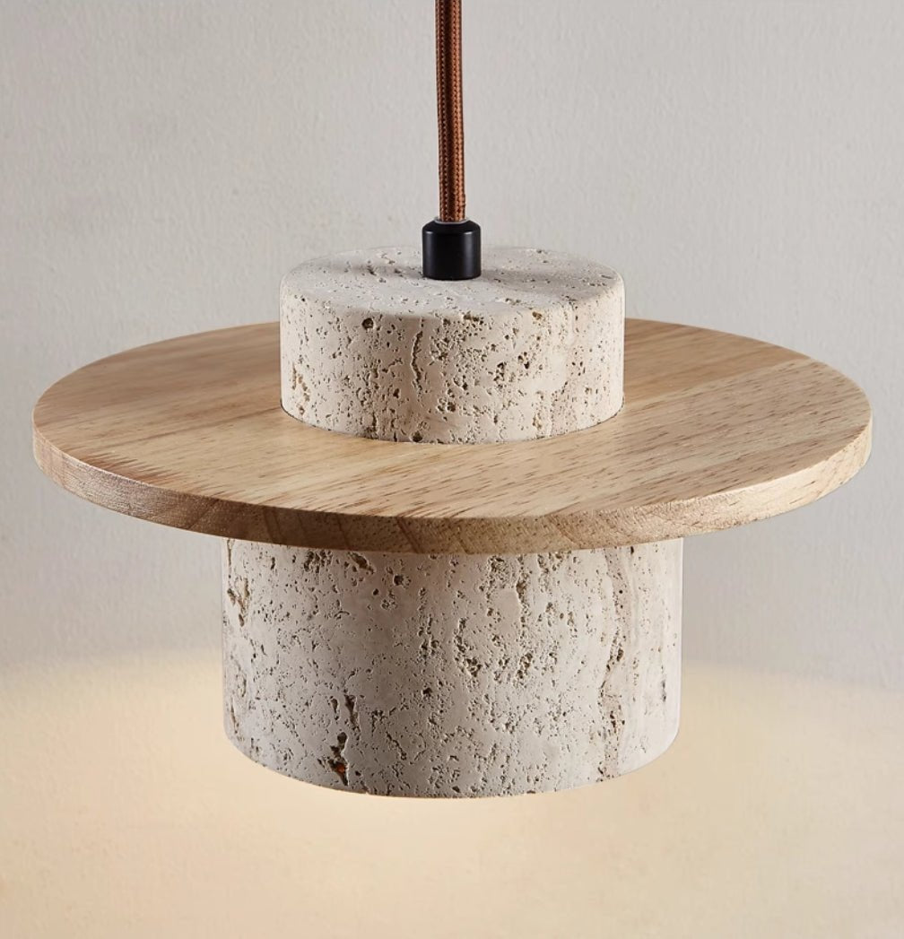 Hängelampe aus Holz und Beton, modernes Design, skandinavischer Stil, Wohnzimmerbeleuchtung.