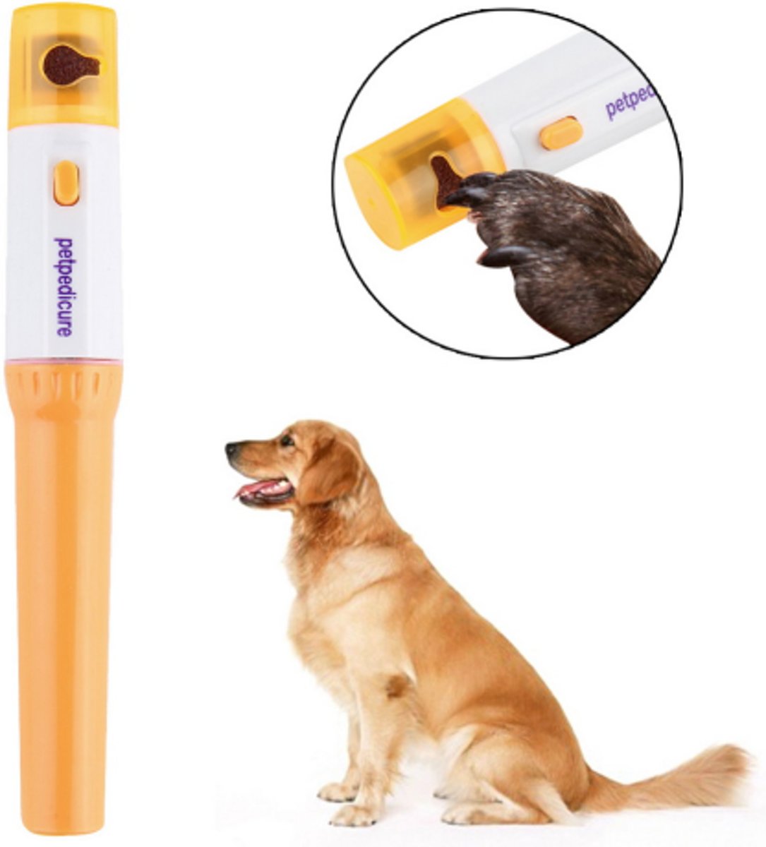 Elektrische Nagelfeile für Hunde, orange, batteriebetrieben, Haustierpflege-Werkzeug.