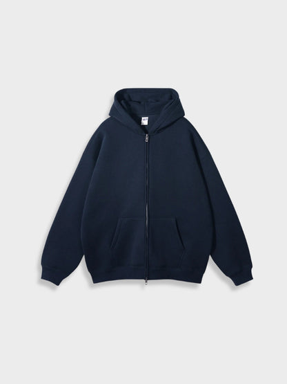 Dunkelblauer Kapuzenpullover mit Reißverschluss, Unisex, Baumwolle, lässige Mode, Herbstbekleidung.