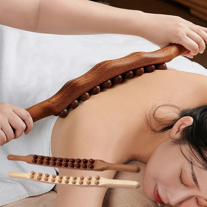 Holzmassagegerät für Rücken, ergonomisch, braun, Entspannung, Muskelentspannung, Wellness.