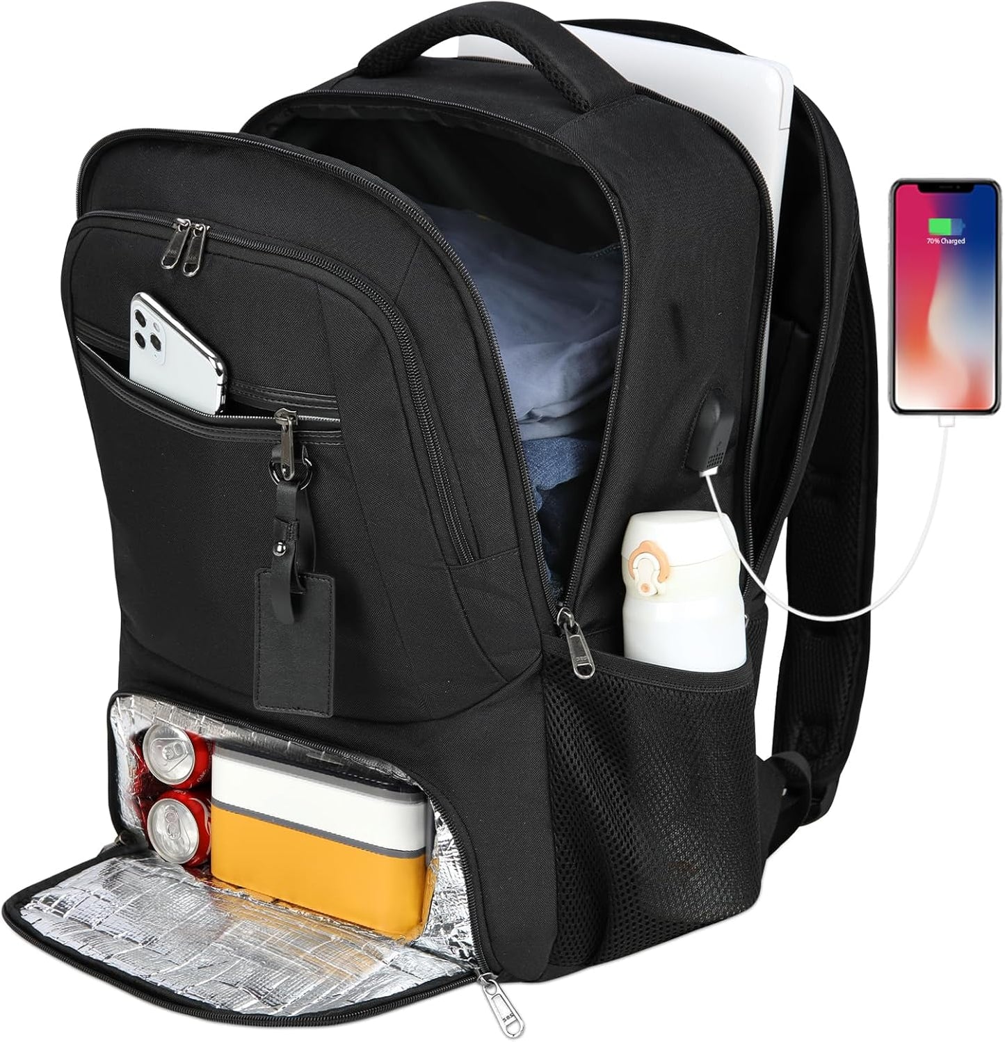 Vattentät laptop- och lunchryggsäck med USB-anslutning – reseryggsäck med flera fack