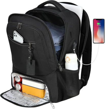 Vattentät laptop- och lunchryggsäck med USB-anslutning – reseryggsäck med flera fack