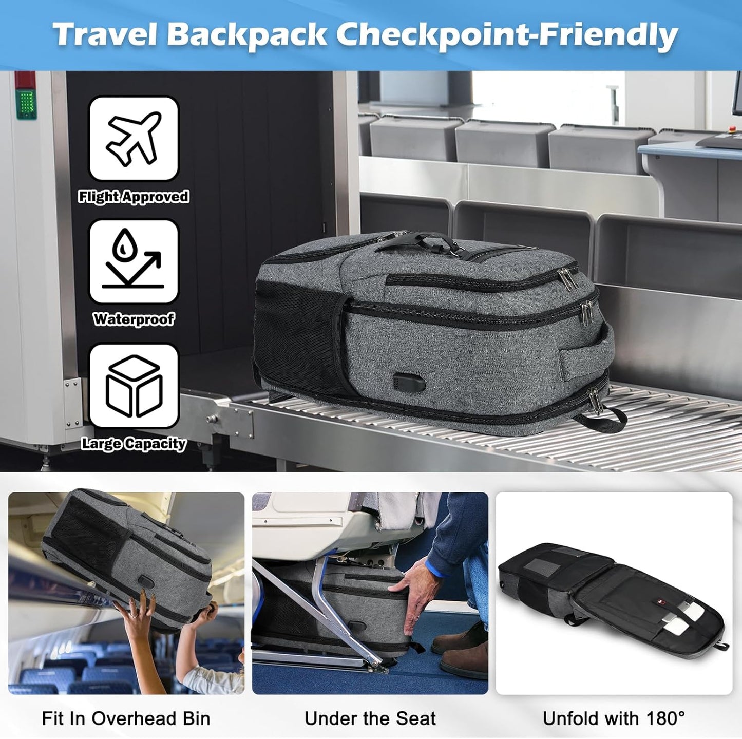 Vattentät laptop- och lunchryggsäck med USB-anslutning – reseryggsäck med flera fack