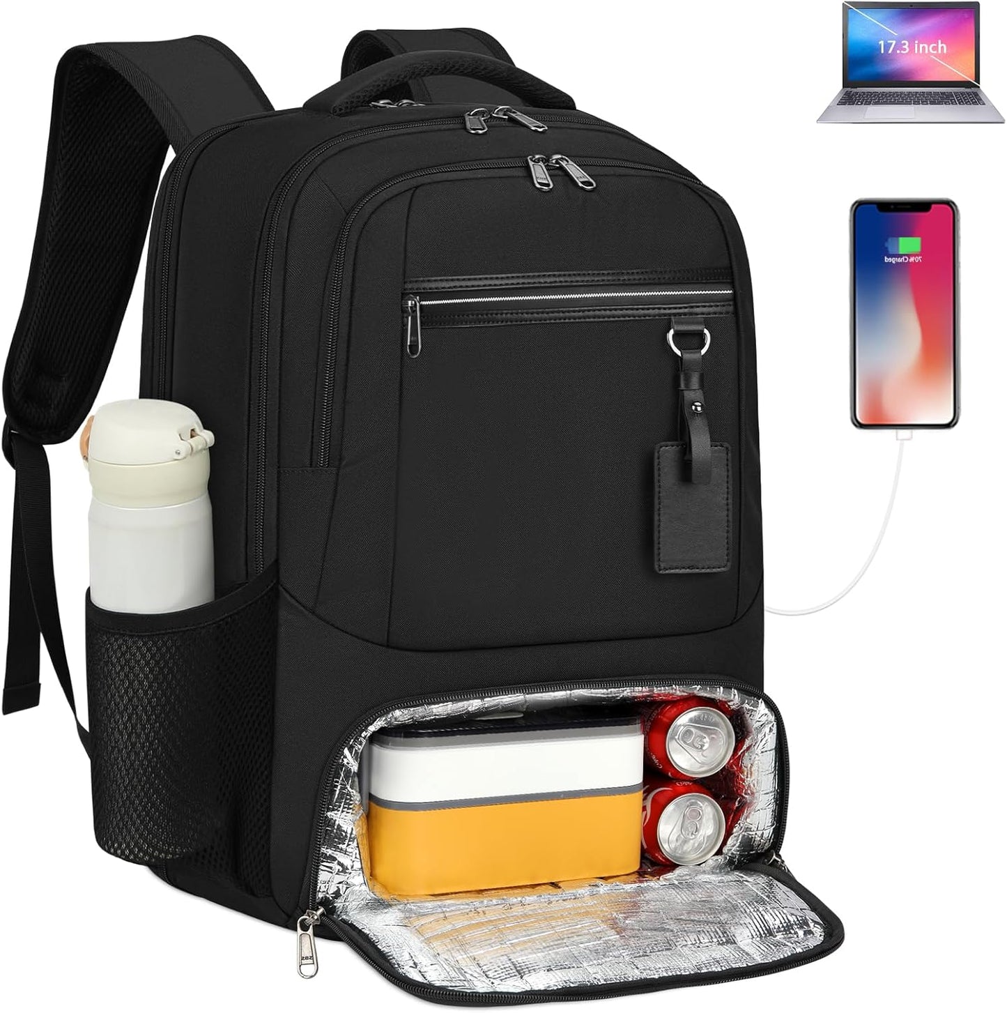 Vattentät laptop- och lunchryggsäck med USB-anslutning – reseryggsäck med flera fack