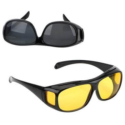 Schwarz-gelbe Nachtsichtbrille, UV-Schutz, blendfrei, ideal für Nachtfahrten.