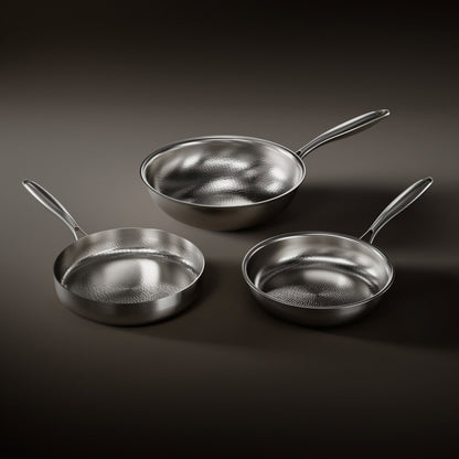 Hammered Titanium Stir-Fry Set with 1 Lid (8, 8 & 10 Inch) 1