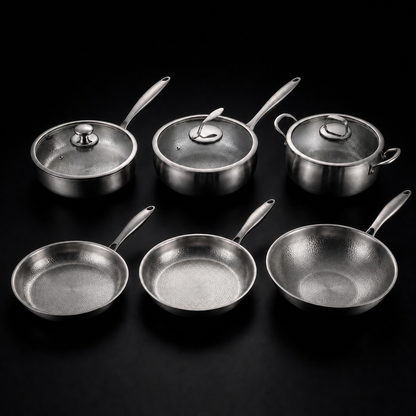 Hand-Hammered Titanium Kitchen Set with 3 Lids (10, 11 & 12 Inch) 1