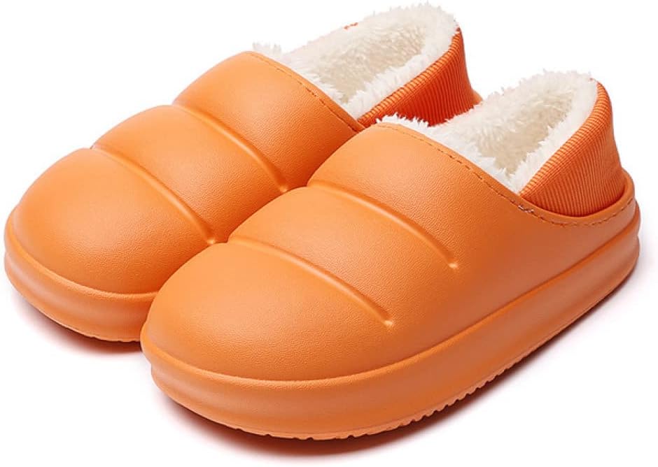 Orange Hausschuhe mit Plüschfutter, rutschfest, warm, bequem, Unisex, Wintermode.