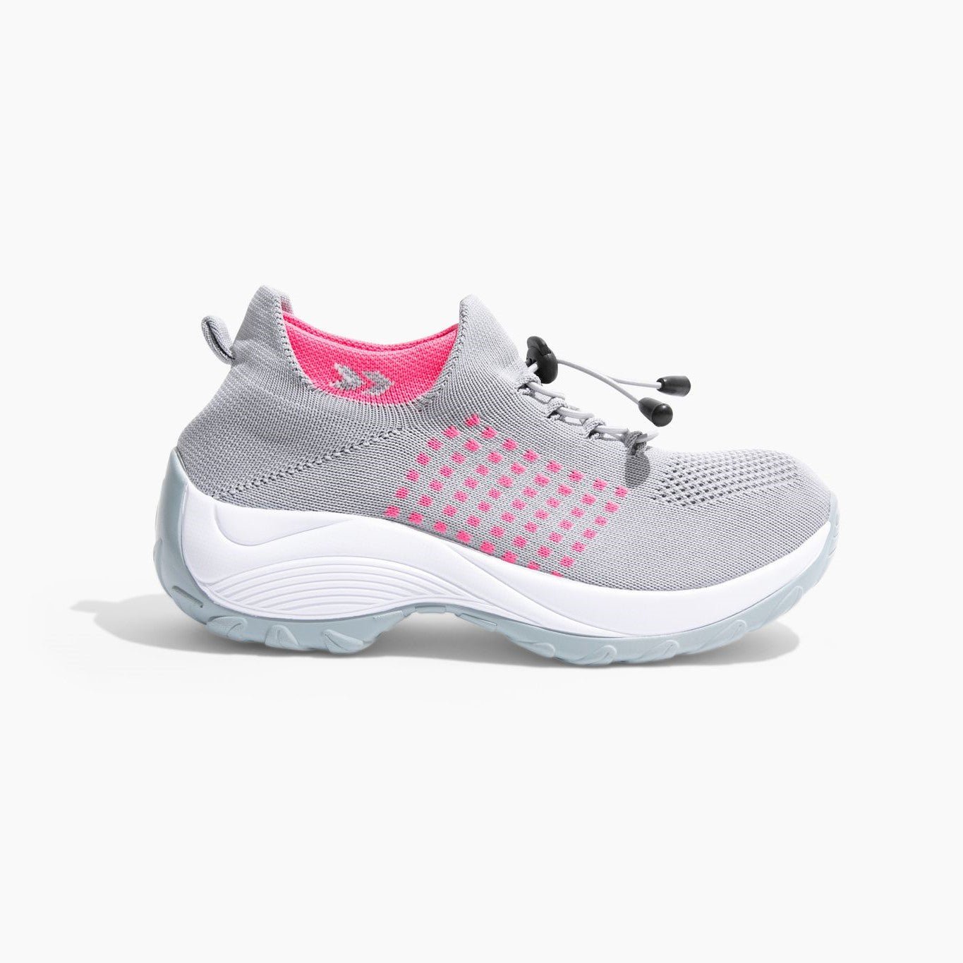 Graue Orthopädische Stretch-Schuhe mit rosa Akzenten, bequemes Design, Damen Sneaker.