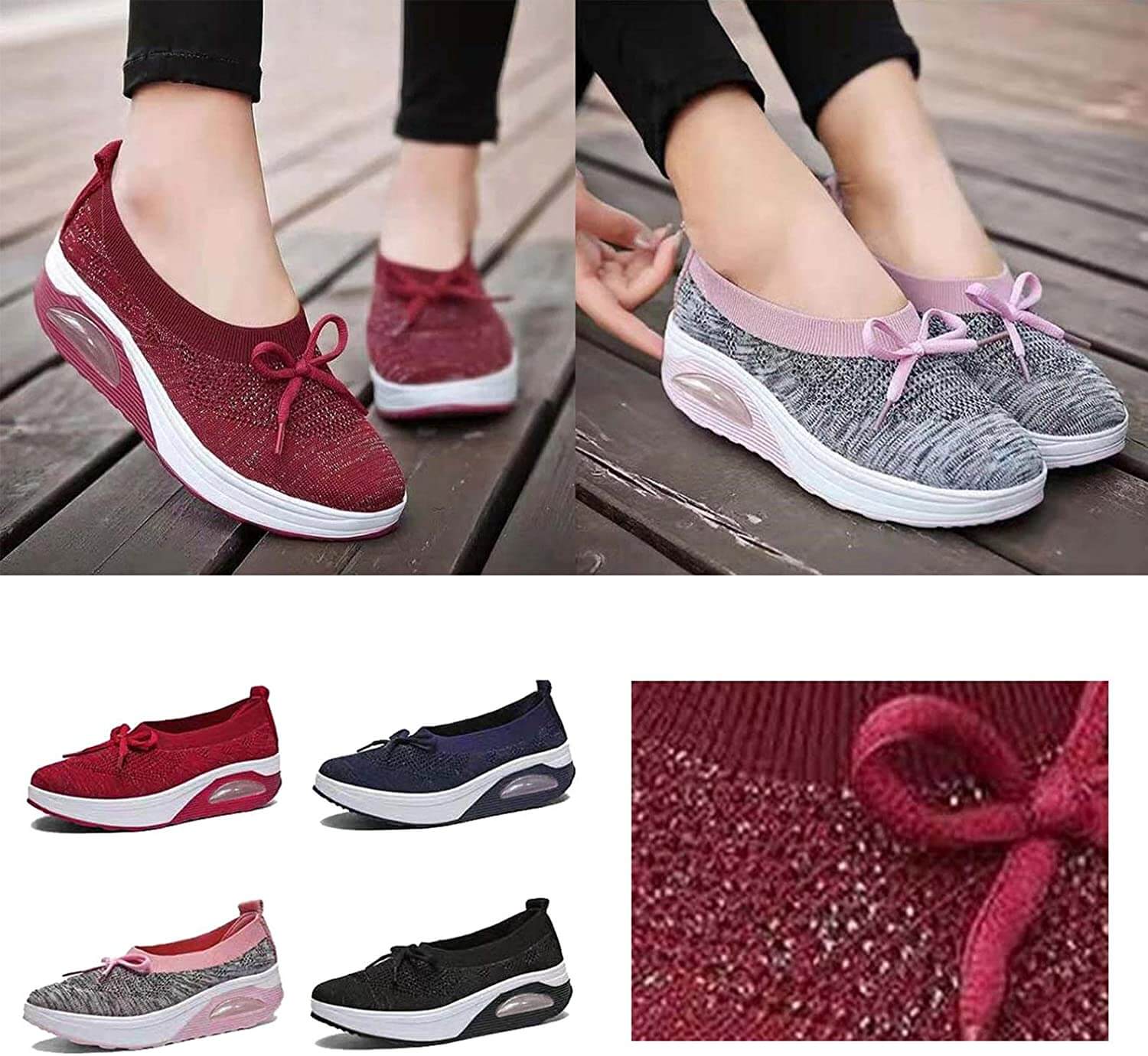 Orthopädische Schuhe Damen, rot und grau, atmungsaktiv, rutschfest, bequem, modisch