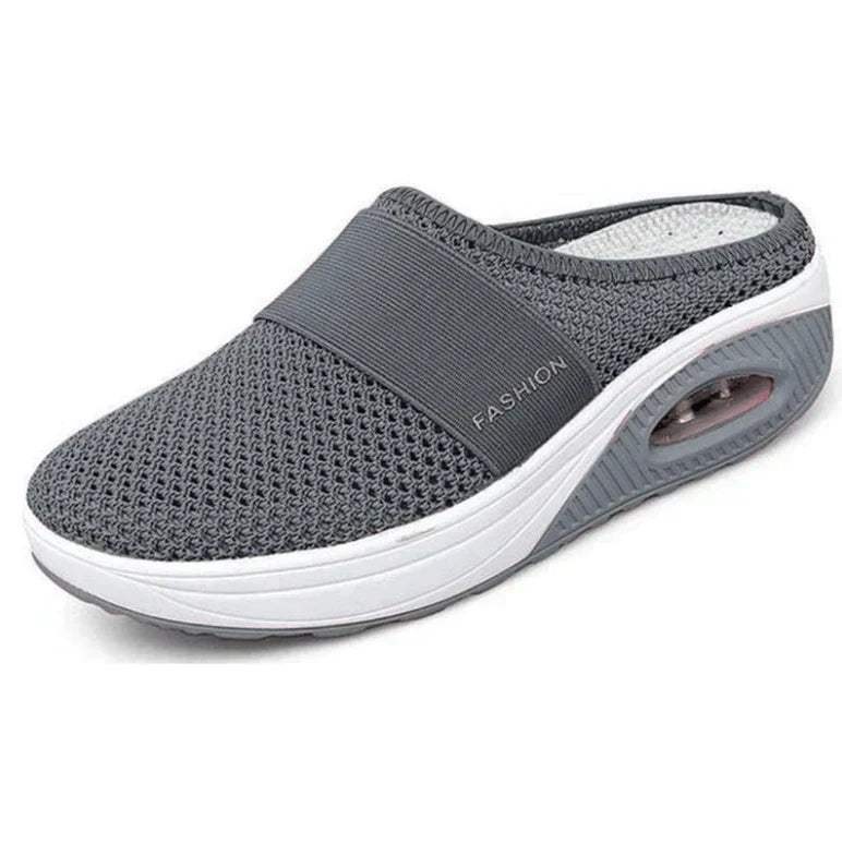Grauer orthopädischer Schuh, atmungsaktiv, rutschfest, für Damen und Herren, bequem.