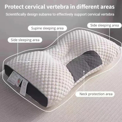 Orthopädisches Nackenkissen, weiß, ergonomisch, für Seitenschläfer, Nackenstütze, Massagefunktion.