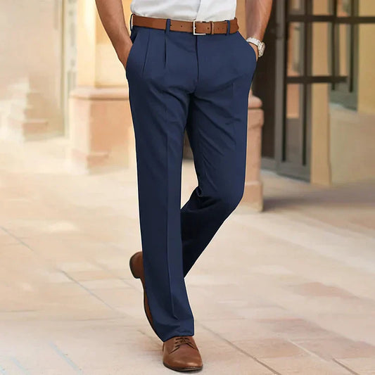Navyblauer Herren-Businesshose, elegant, aus Baumwolle, ideal für Büro und formelle Anlässe.