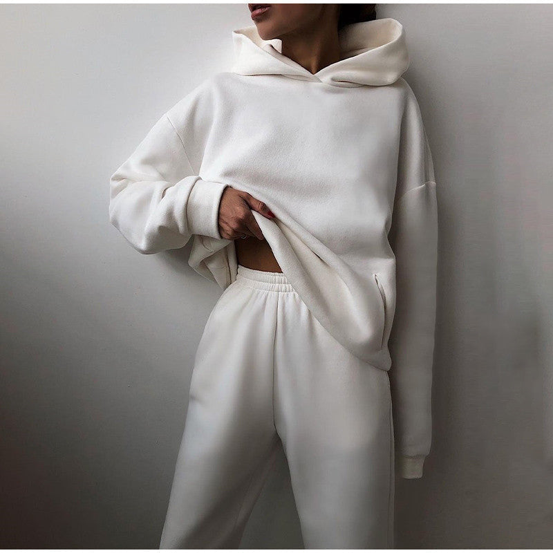 Damen Oversized Trainingsanzug, beige, High Waist Hose, Hoodie, bequem, modisch, Freizeitkleidung.