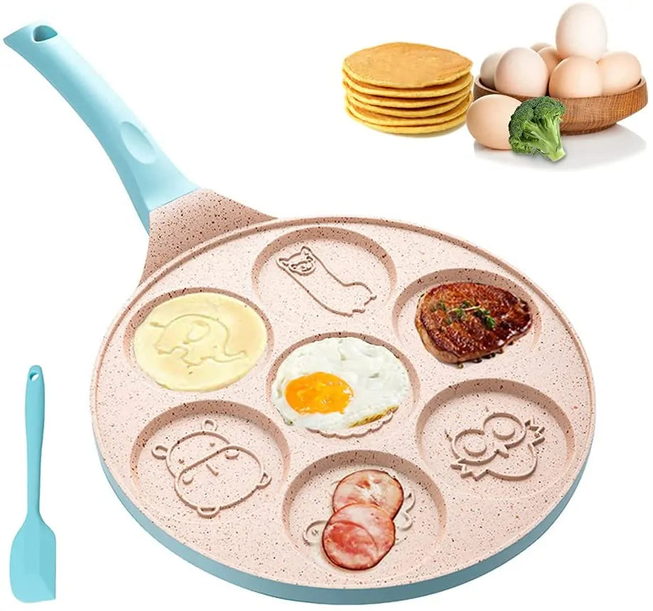Pfannkuchenpfanne mit Tierformen, blau, Antihaft, ideal für Frühstück, inkl. Spatel.
