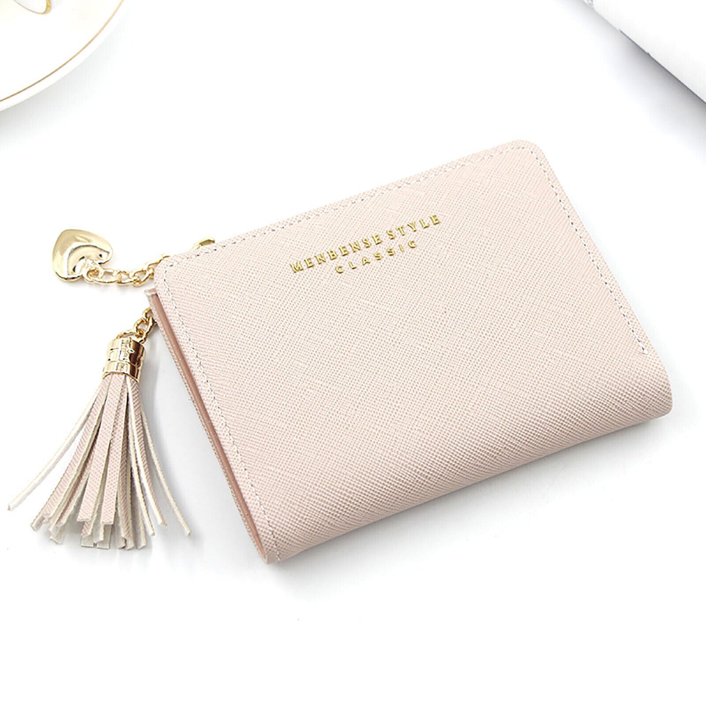 Damen Geldbörse rosa Leder mit Quaste, Reißverschluss, elegant, kompakt, modisch.
