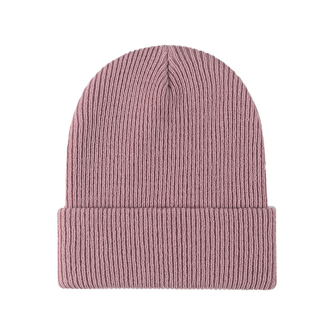Rosa Strickmütze aus Wolle, Unisex, warm, modisch, ideal für Herbst und Winter.