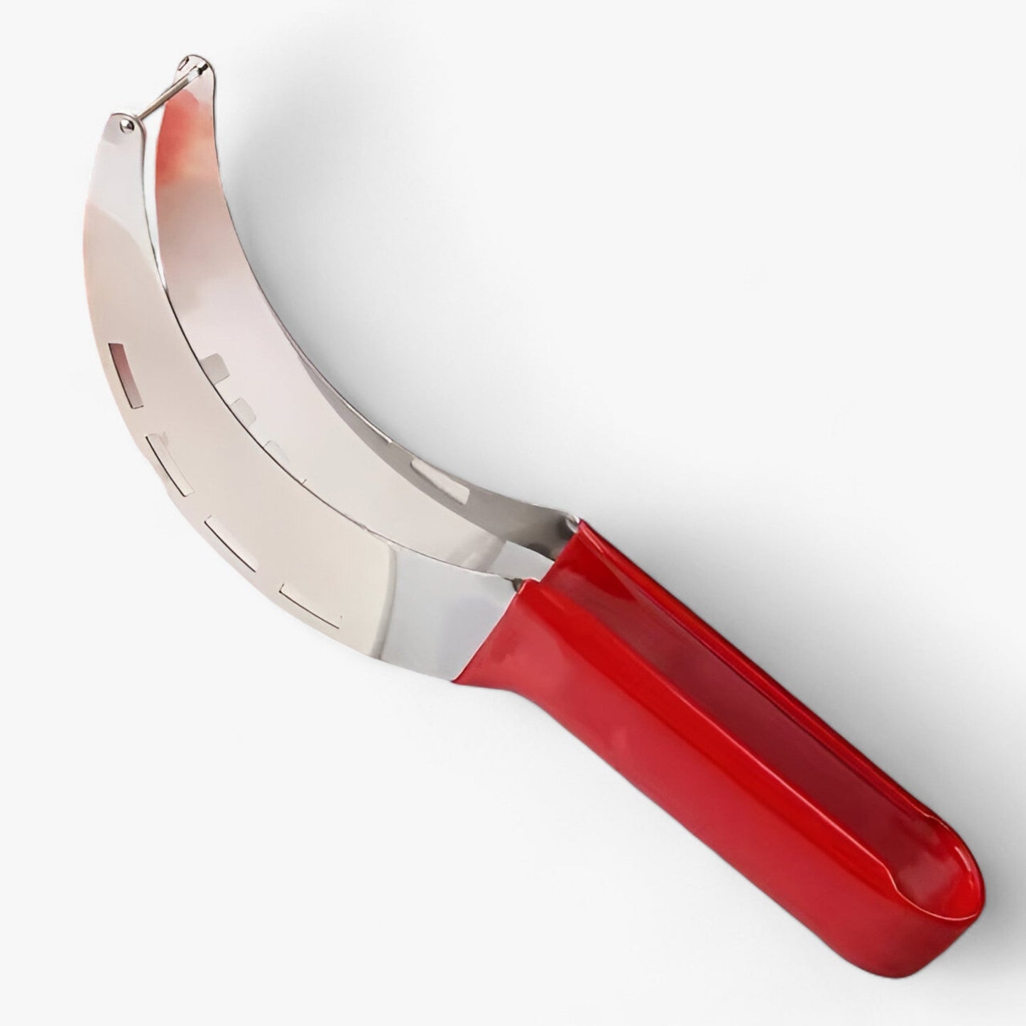 Roter Pizzaschneider aus Edelstahl, ergonomischer Griff, ideal zum Schneiden von Pizza.