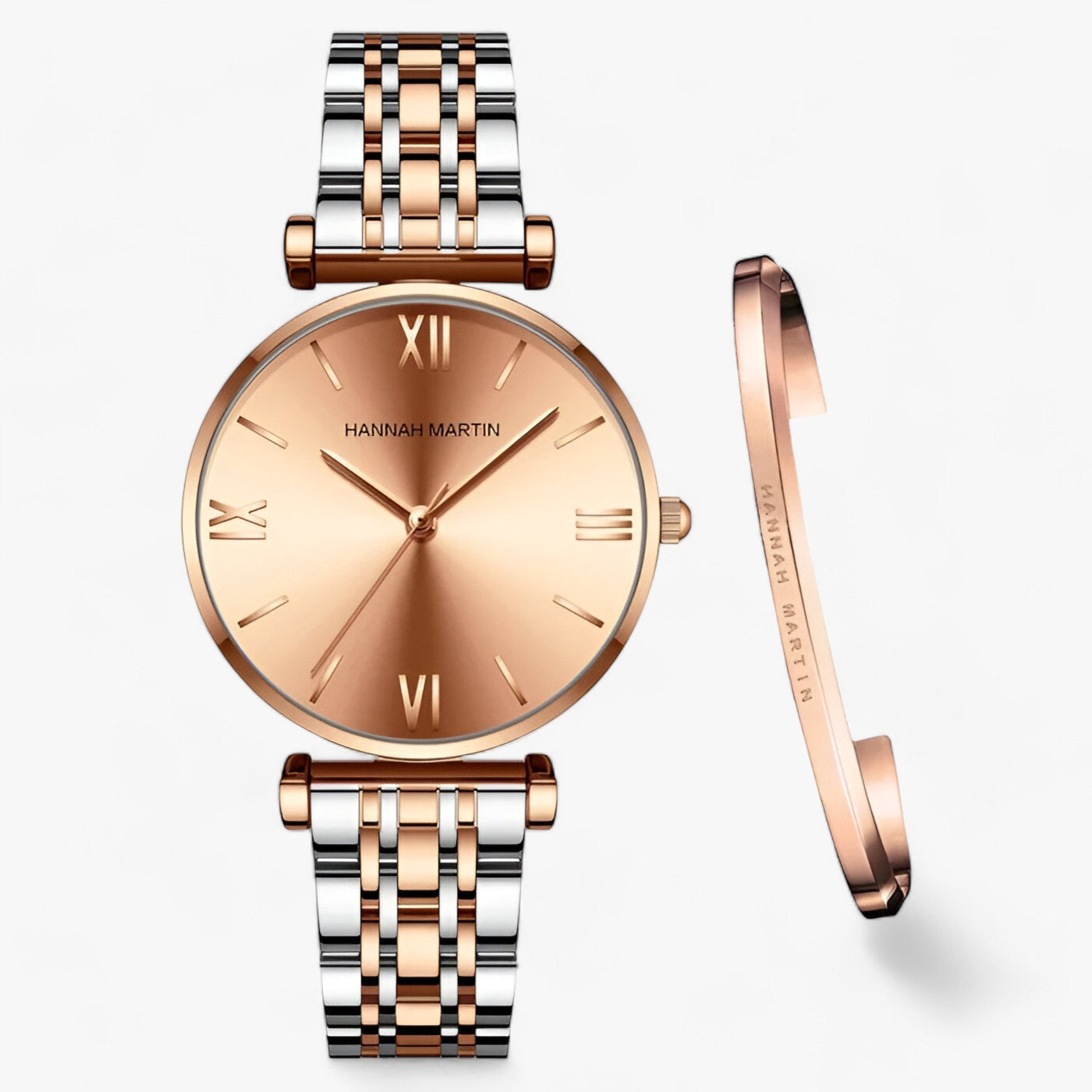 Luxus-Damenarmbanduhr, zweifarbig, Edelstahl, römische Ziffern, modisches Accessoire.