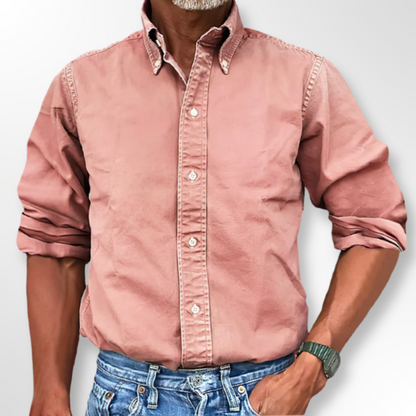 Rosa Herrenhemd aus Baumwolle, Button-Down-Kragen, lässig, modisch, langärmelig.