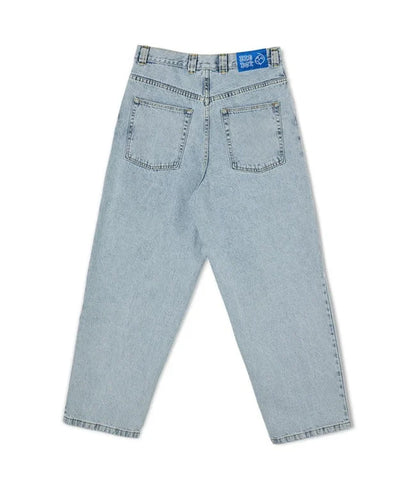 Hellblaue Herren-Jeans, weites Bein, Baumwolle, Rückansicht, Polar Big Boy, modisch, bequem.