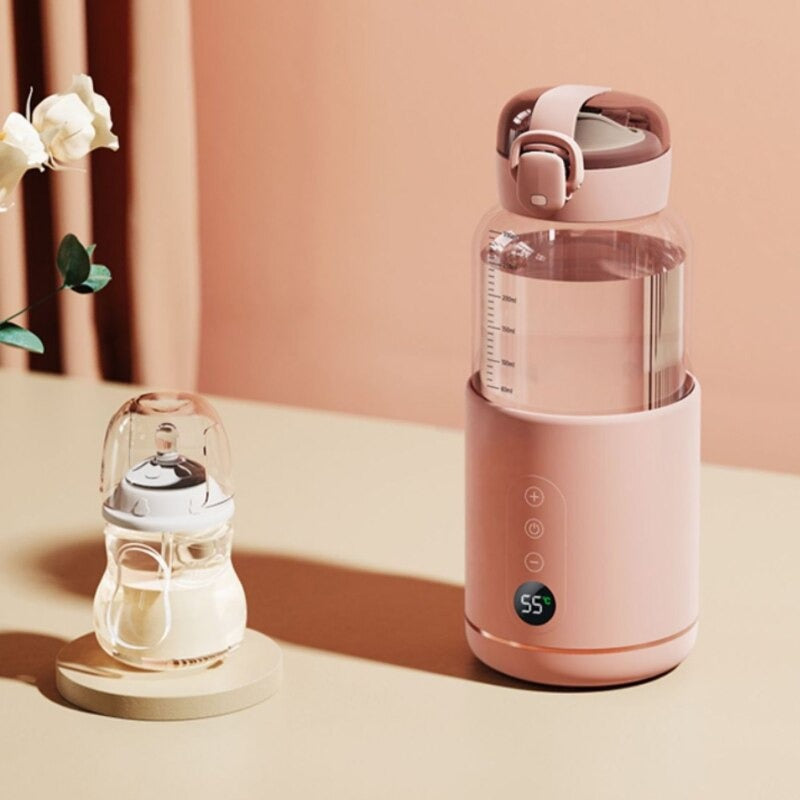 Rosa tragbare Wasserflasche mit Temperaturanzeige, ideal für unterwegs, modernes Design.
