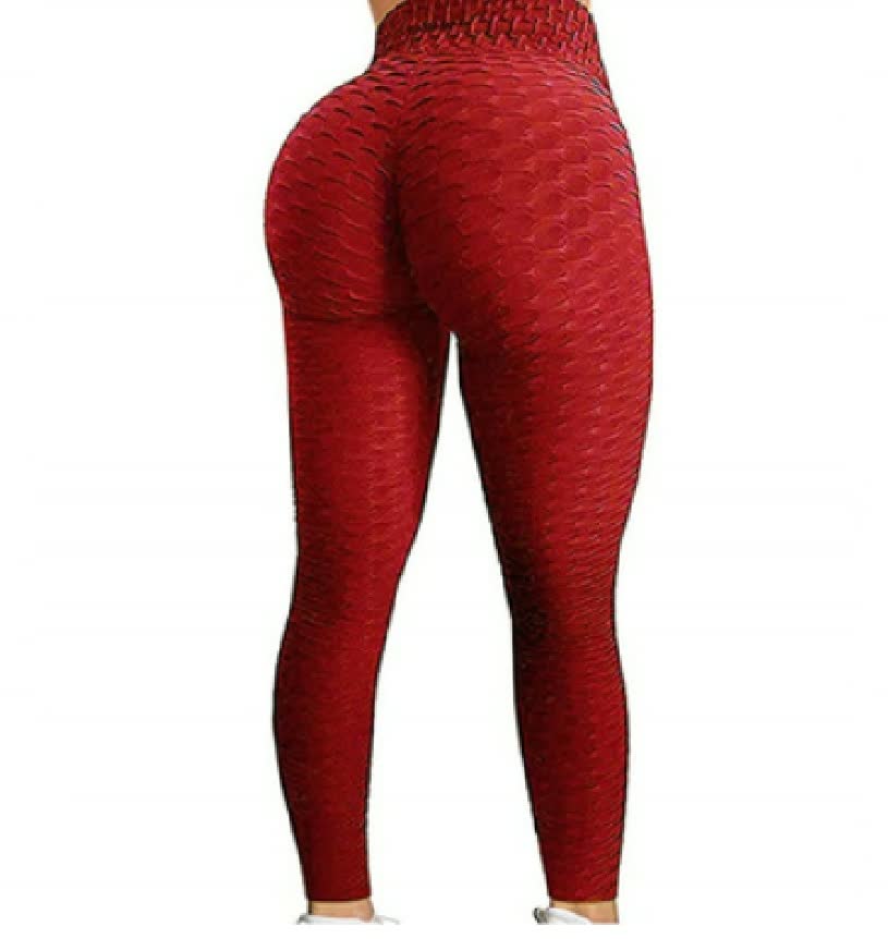 Rote Damen-Leggings mit Wabenmuster, hoch tailliert, elastisch, Sportbekleidung.