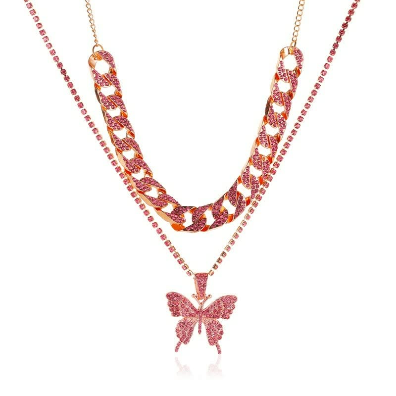Rosa Schmetterling Halskette, Damen Schmuck, Kristallanhänger, modisches Accessoire, Geschenkidee.