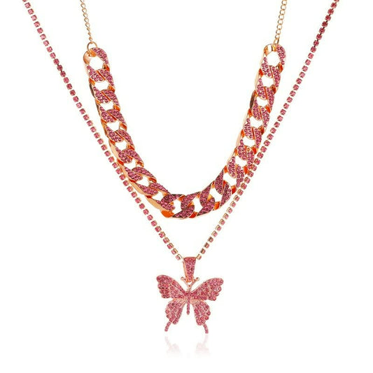 Rosa Schmetterling Halskette, Damen Schmuck, Kristallanhänger, modisches Accessoire, Geschenkidee.
