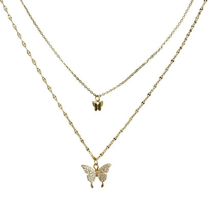 Zweireihige goldene Halskette mit Schmetterlingsanhänger, Damenmode, Schmuckaccessoire.