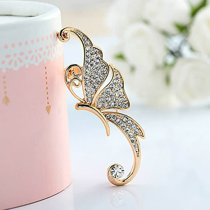 Goldener Schmetterling Ohrclip mit Strasssteinen, eleganter Modeschmuck, Geschenkidee.