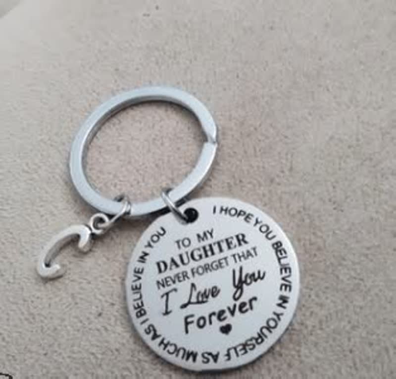 Silberner Schlüsselanhänger mit Gravur "To My Daughter, I Love You Forever", rund, Geschenkidee.