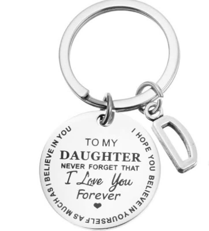 Silberner Schlüsselanhänger mit Gravur "To My Daughter, I Love You Forever", Geschenkidee.