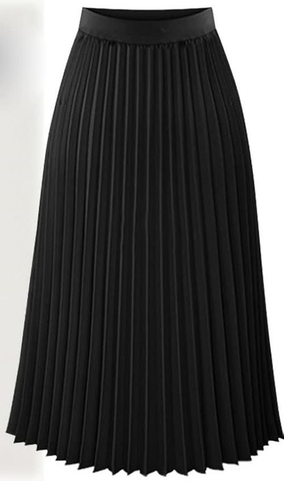 Schwarzer plissierter Rock, Damenmode, knielang, elegant, Polyester, vielseitig, zeitlos.