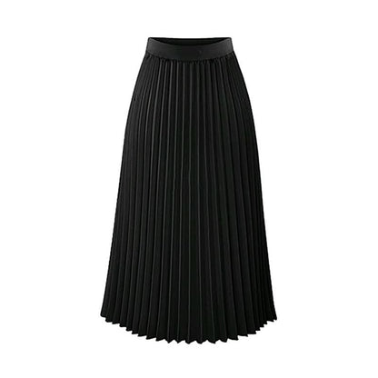 Schwarzer plissierter Midirock, Damenmode, elegant, knielang, Polyester.