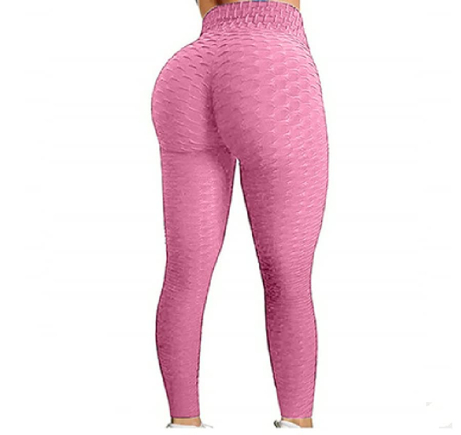 Rosa Damen-Leggings, nahtlos, strukturierte Yogahose, hohe Taille, Sportbekleidung.