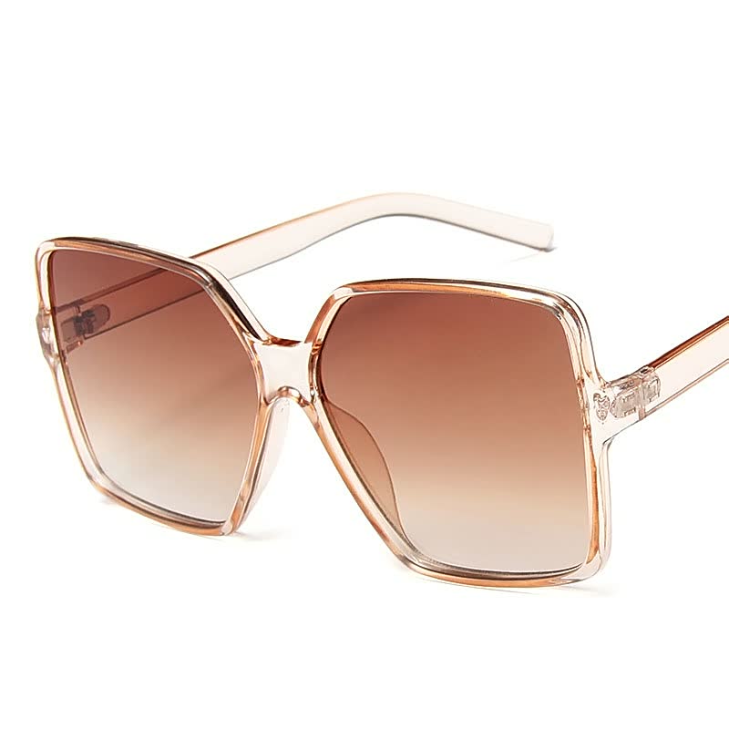 Damen Sonnenbrille, quadratisch, transparentes Gestell, braune Gläser, modisch, UV-Schutz.