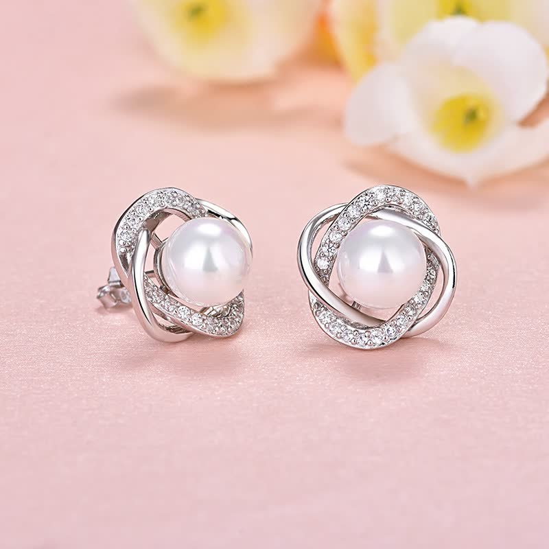 Silberne Ohrringe mit Perlen und Zirkonia, eleganter Schmuck, Geschenk für Frauen.