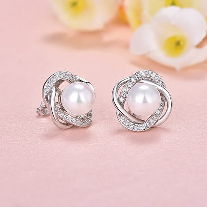Silberne Ohrringe mit Perlen und Zirkonia, eleganter Schmuck, Geschenk für Frauen.