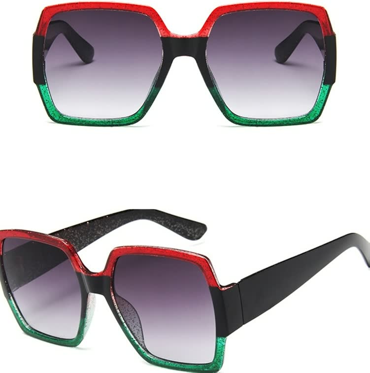 Quadratische Sonnenbrille, rot-grün, UV-Schutz, modisch, Unisex, Kunststoffrahmen.