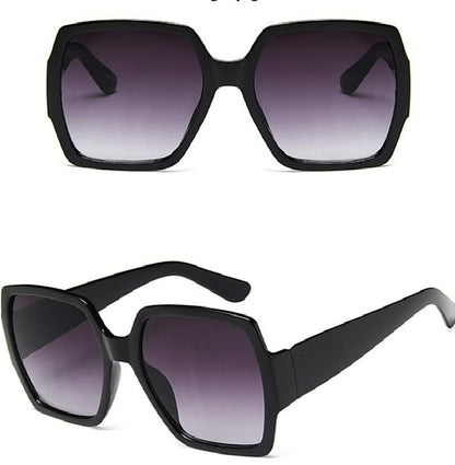 Schwarze eckige Sonnenbrille, UV-Schutz, Unisex, modisch, Kunststoff, lila getönte Gläser.