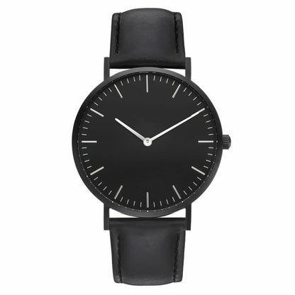 Minimalistische schwarze Armbanduhr mit Lederarmband, elegantes Design, Unisex-Uhr.