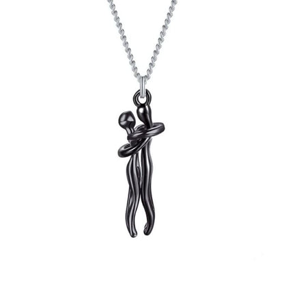 Silberne Halskette mit schwarzem Anhänger, abstrakte Umarmung, Edelstahl, Schmuck für Damen.